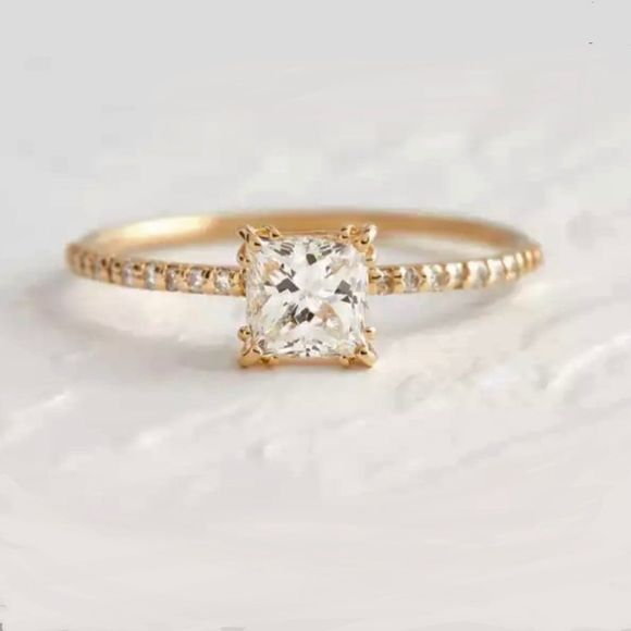 14KT GOLD PLATED DAINTY STERLING SILVER DIAMOND CUT WHITE SAPPHIRES ENGAGEMENT - Picture 5 of 5